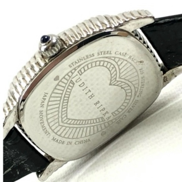 Judith Ripka Black and Silver Watch Mother of Pearl Heart with Leather Strap main image 12